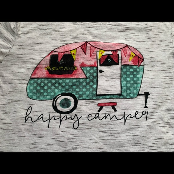 Happy Camper T-shirt Graphic Gray Cotton S NWOT - Picture 3 of 5